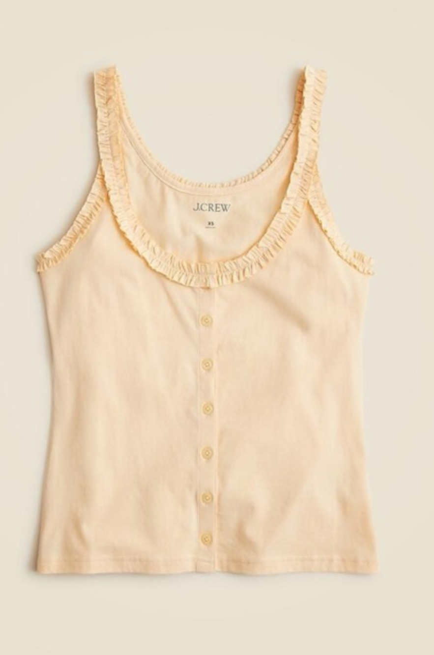 J.Crew Broken-in jersey button-front tank top with ruffle trim